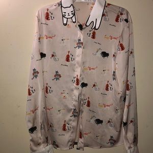 cat button up shirt